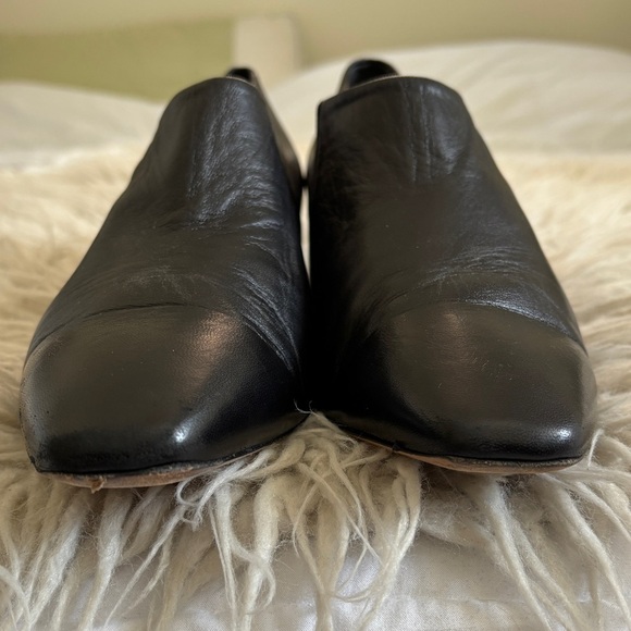 Vince Black Leather Square Block Heel Low Ankle Booties Size 8 - Picture 4 of 9